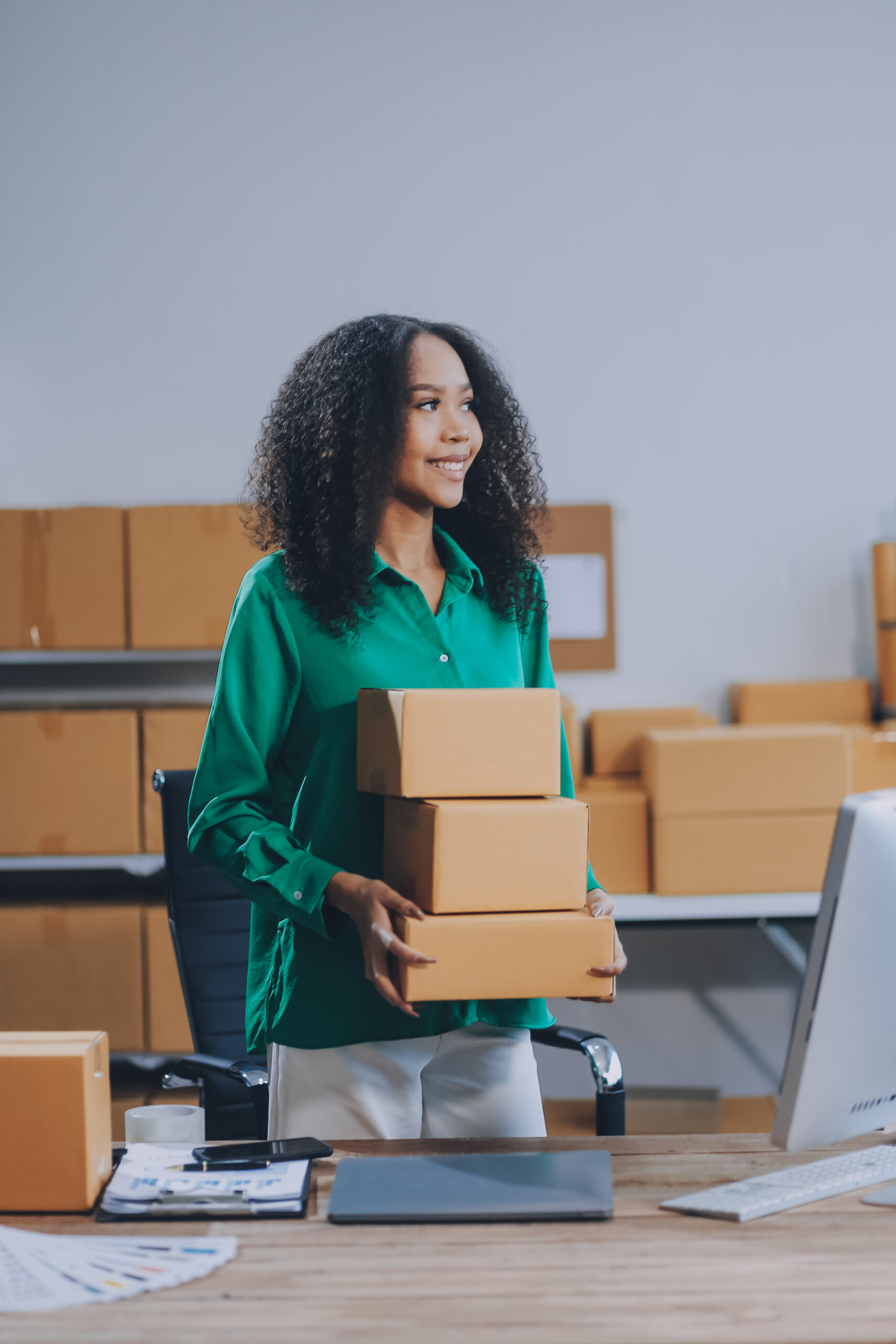 Portrait of Starting small businesses SME owners female entrepreneurs working on receipt box and check online orders to prepare to pack the boxes, sell to customers, SME business ideas online.